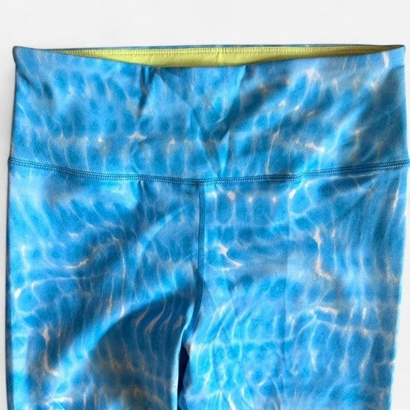 Lands' End Blue Water Print Leggings Size S Tall | Neon Yellow Lining
