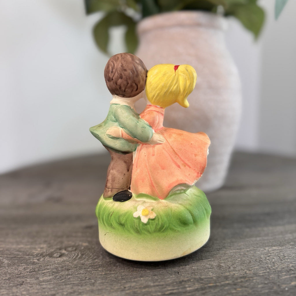 Vintage Musical Figurine Dancing Couple Blonde Girl Brown Hair Boy Made in Japan