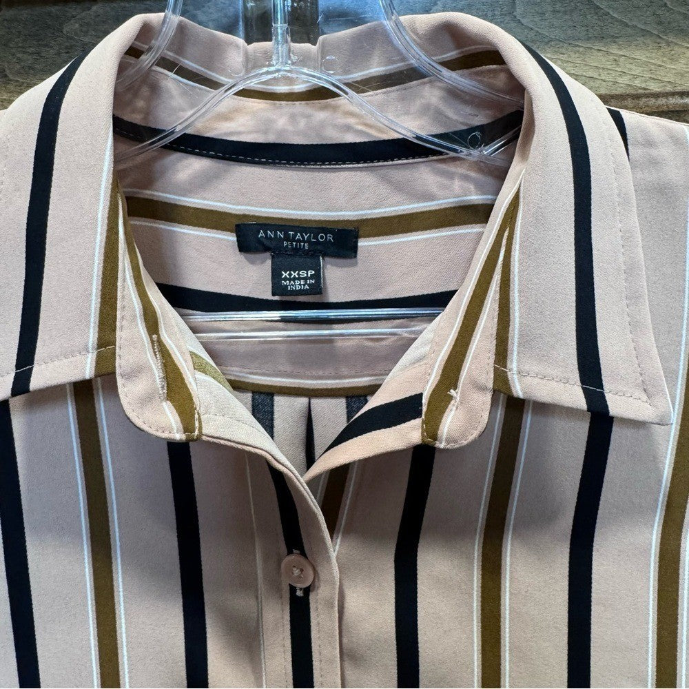 Ann Taylor Petite Striped Button-Down Shirt Dress XXSP | Long Sleeve