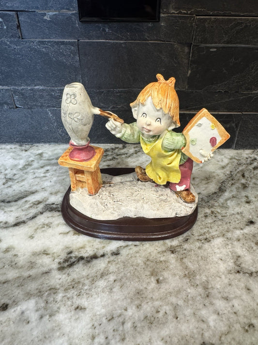 Vintage Charles Serouya Artist Figurine Child Artist Painting Vase