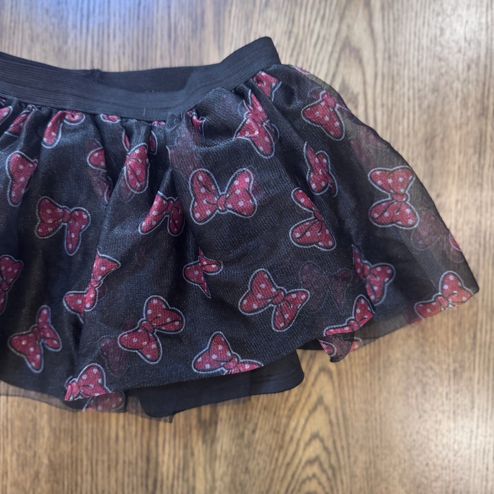 Disney Junior Minnie Mouse Girls Black Tutu Skirt 3T Red Polka Dot Bows 