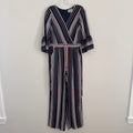 Skies Are Blue Striped Wide Leg Jumpsuit Women's Size S Bell Sleeve Nautical