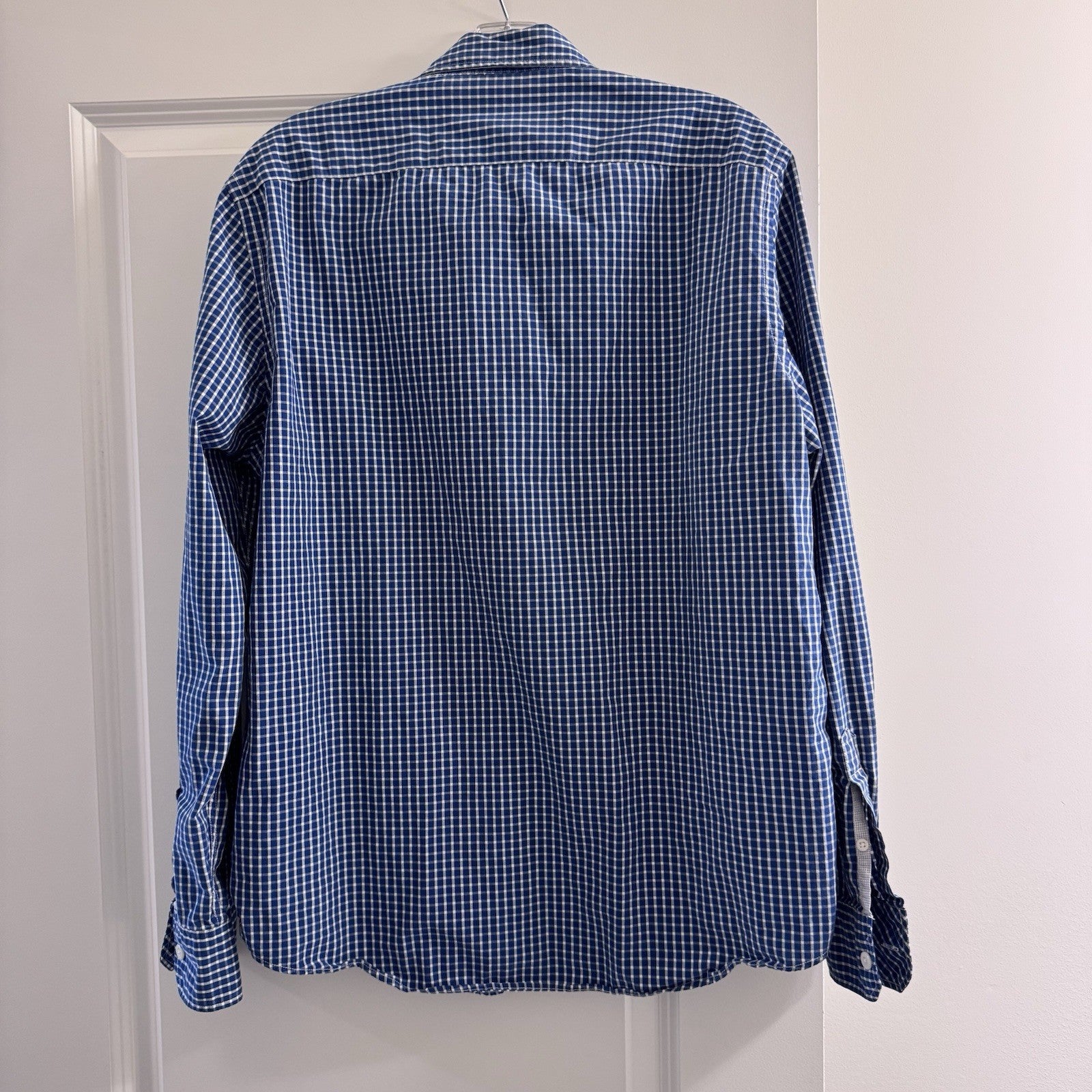 American Eagle Blue Plaid Shirt Men L Button Down Cotton Long Sleeve Casual