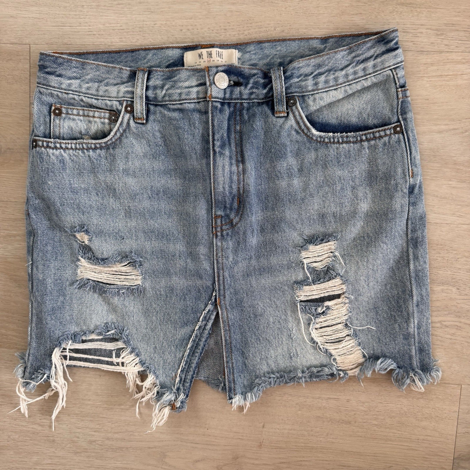 Free People We The Free Distressed Denim Skirt 27 Raw Hem Y2K Women’s