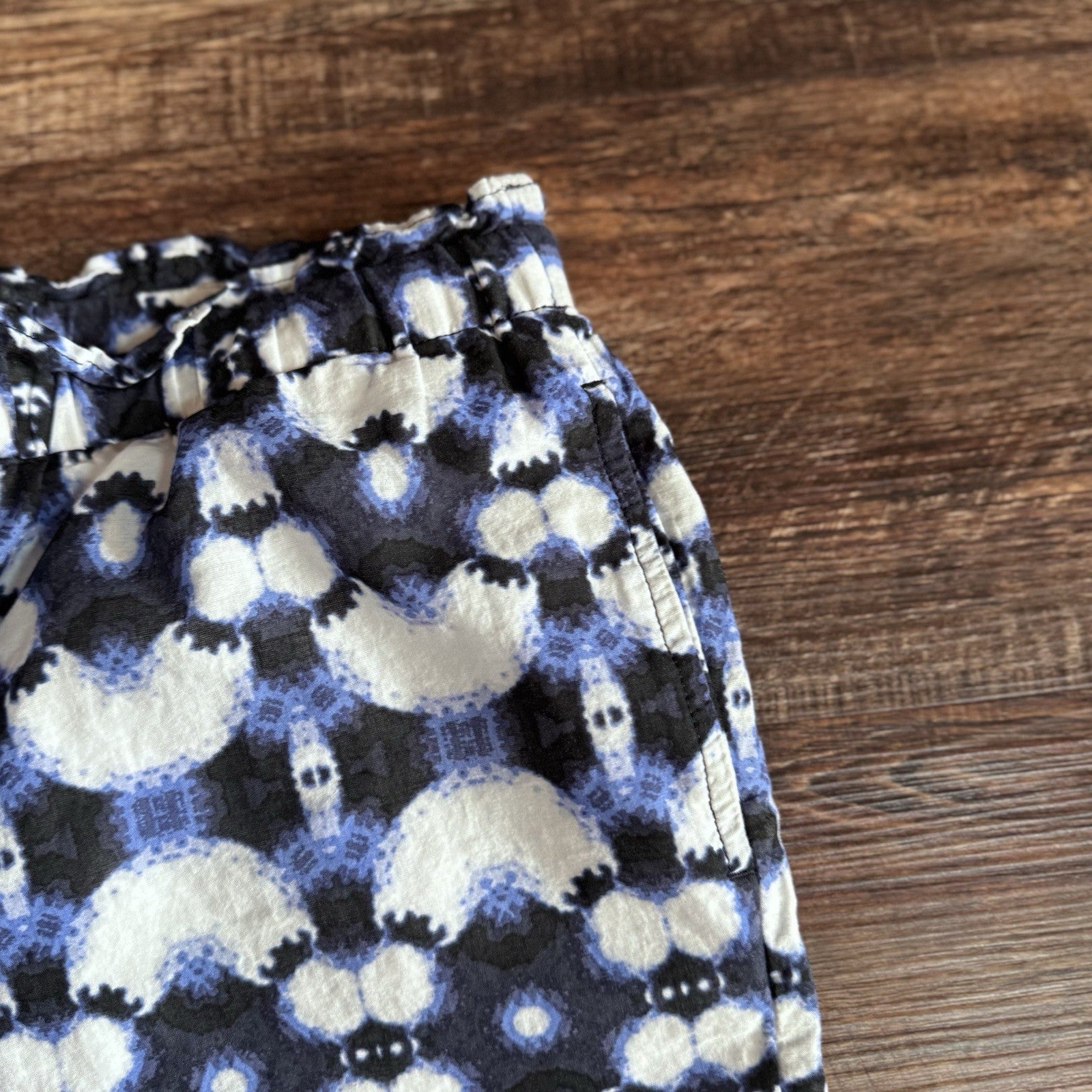 Talbots Women’s Drawstring Shorts XS | Blue Black White Boho Print | 100% Cotton