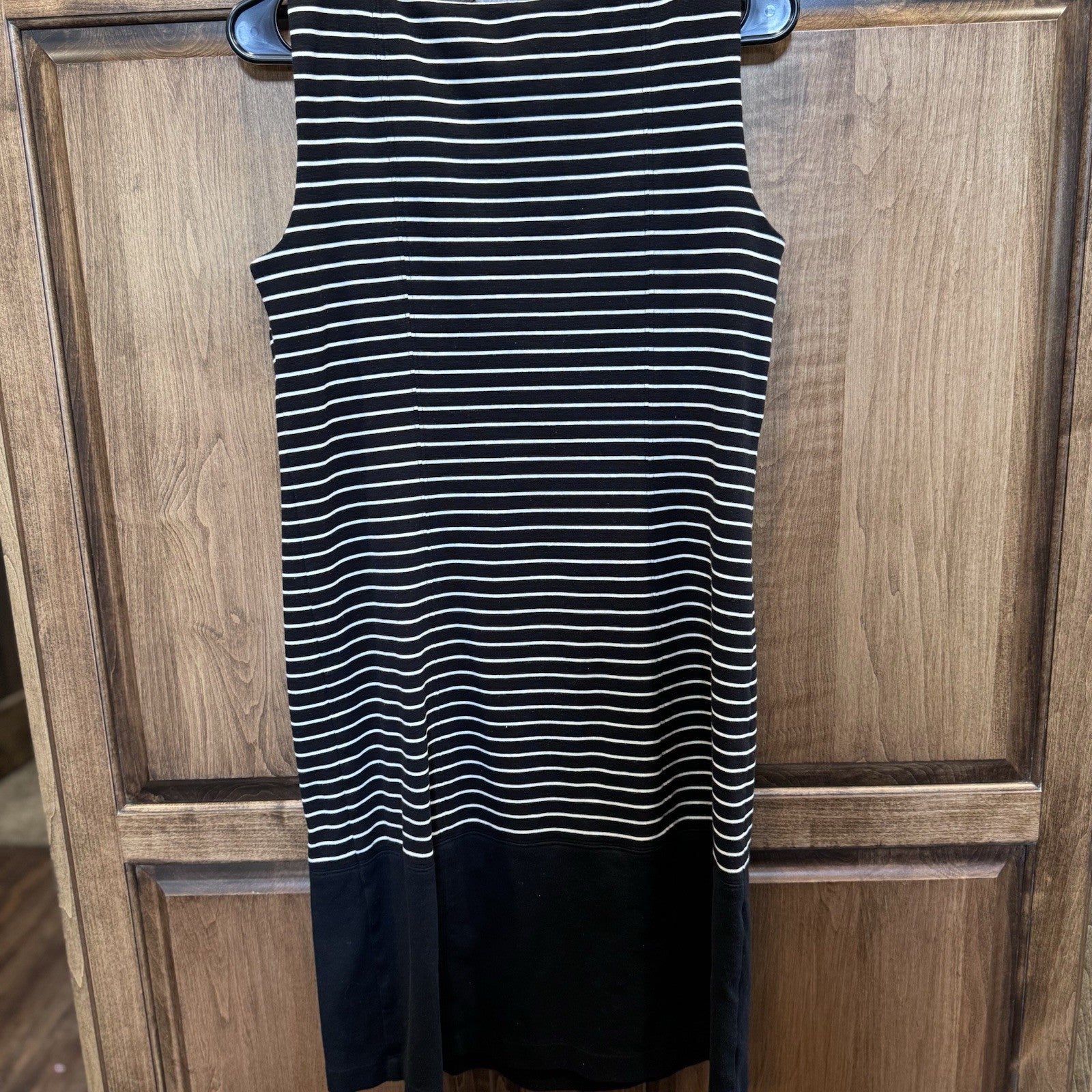Talbots Sleeveless Shift Dress Sz S Black White Stripe Cotton Blend Classic Fit