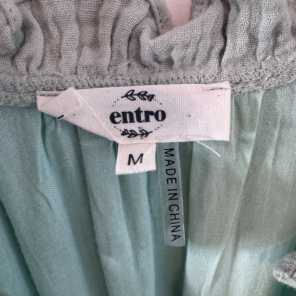 Entro Mint Gauze Romper Dress M Boho Tie Front Tiered Cotton
