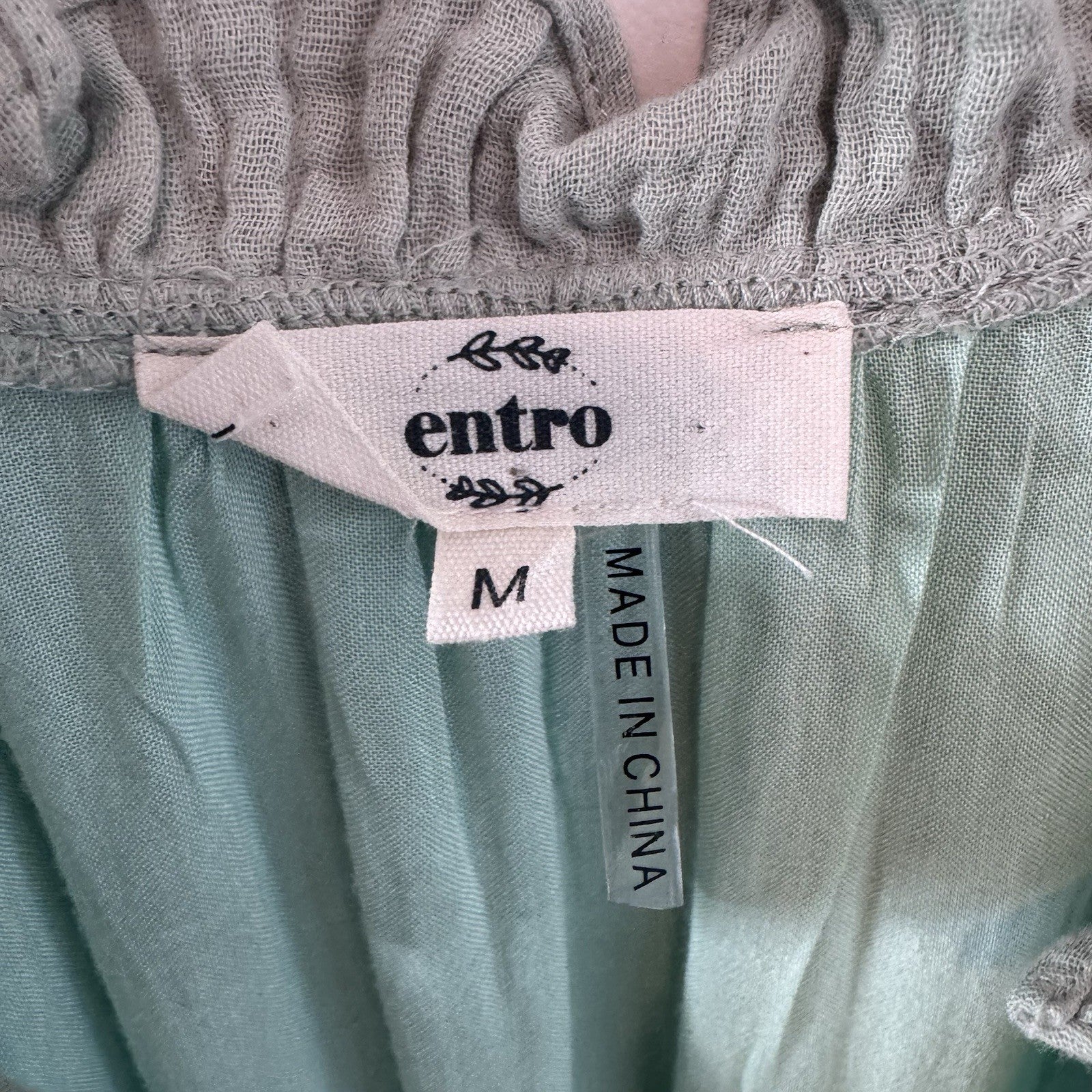 Entro Mint Gauze Romper Dress M Boho Tie Front Tiered Cotton