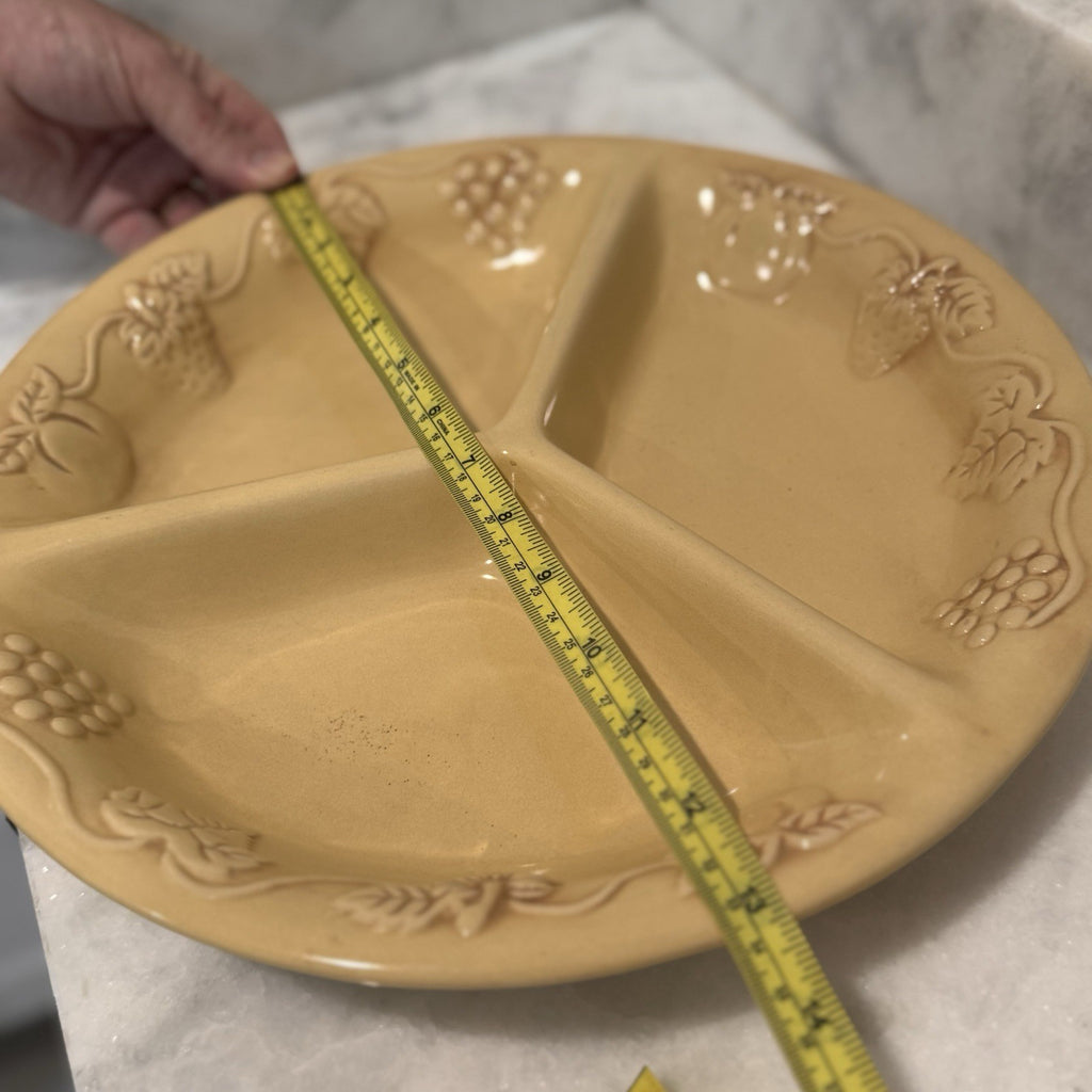 Vintage Ceramic Divided Serving Tray 13" Round 3-Section Appetizer Platter Yello