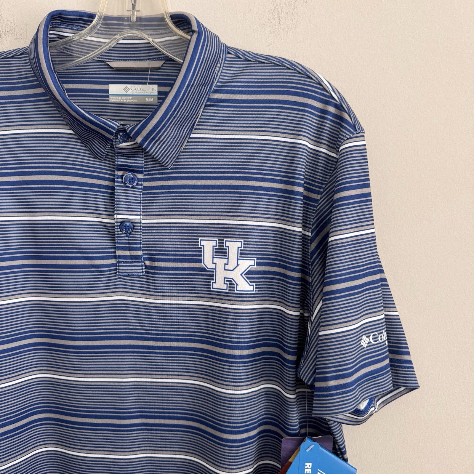 Columbia PFG Kentucky Wildcats Men's Medium Polo Shirt Blue Striped NWT