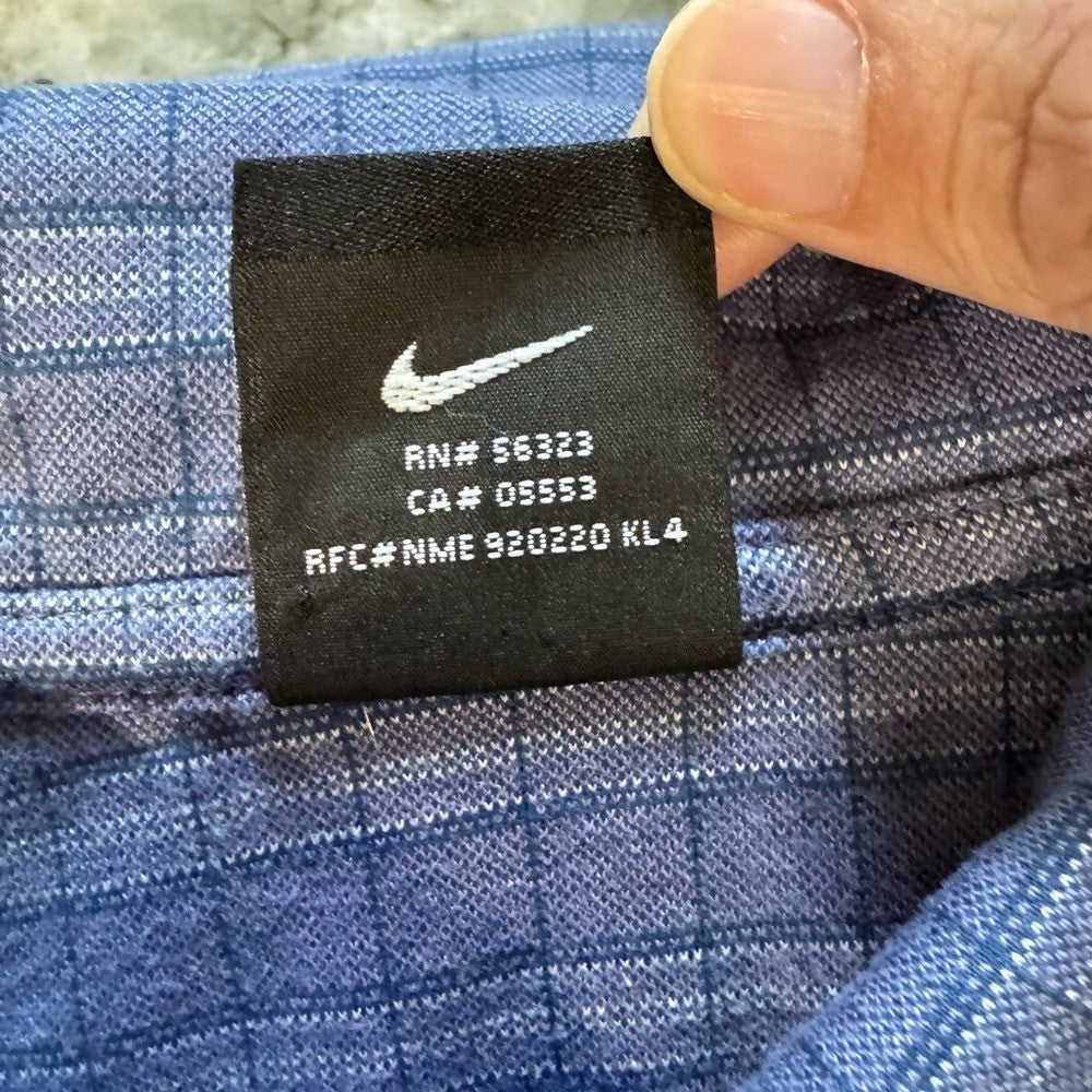 Nike Golf Dri-Fit Polo Shirt Men's XL Blue Plaid Check Pattern