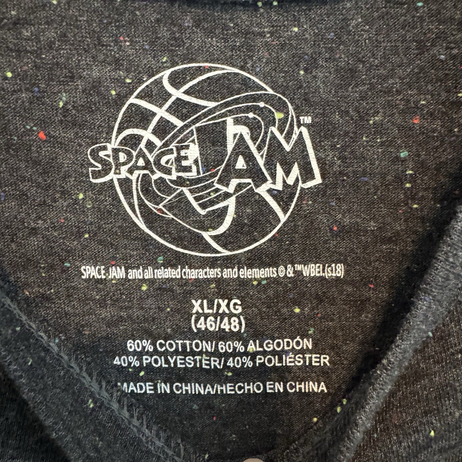 Space Jam Shirt XL Black Confetti Short Sleeve Basketball Looney TuneSquad Mens