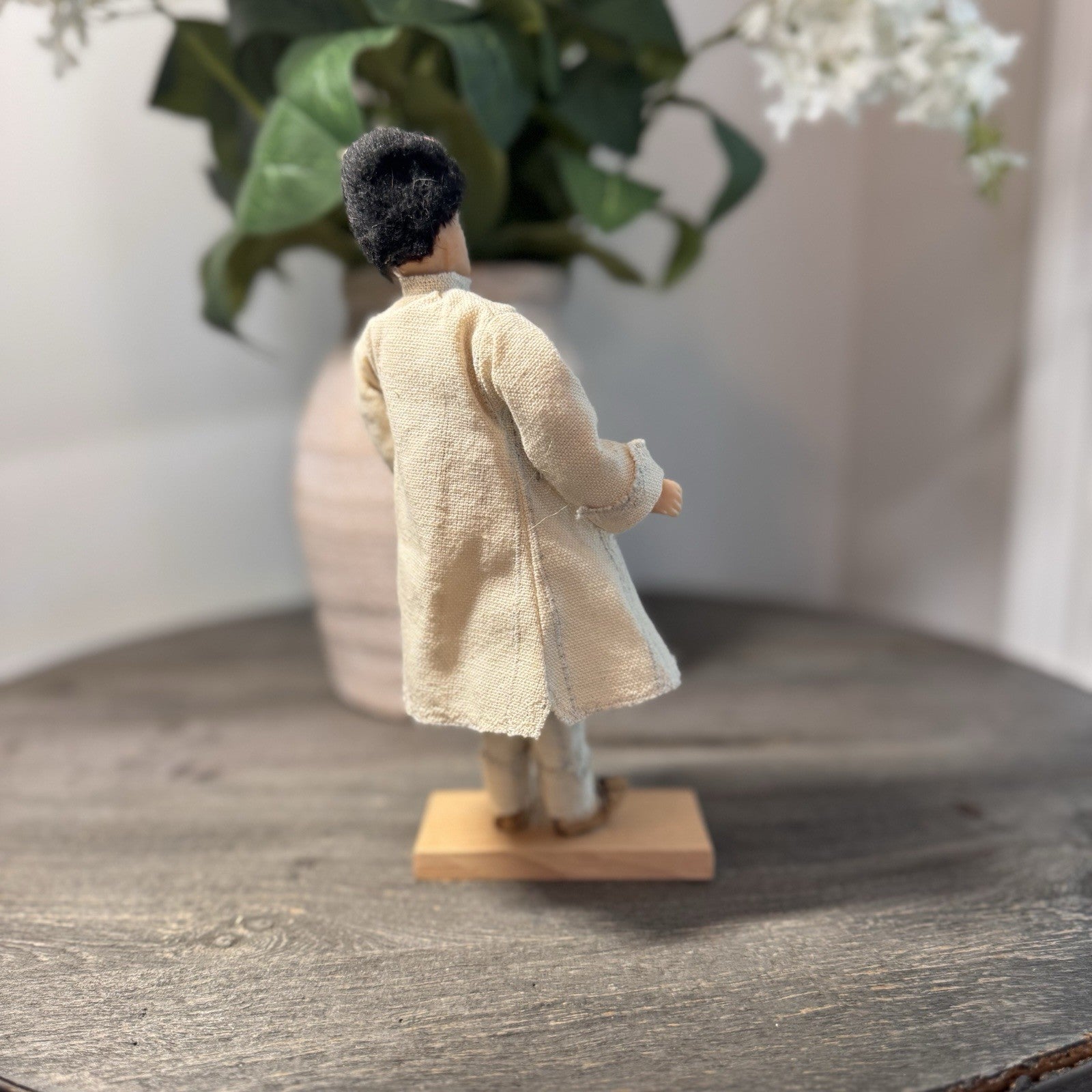 Vintage European Folk Art Male Doll 9" Hand Painted Souvenir Wooden Base Tunic