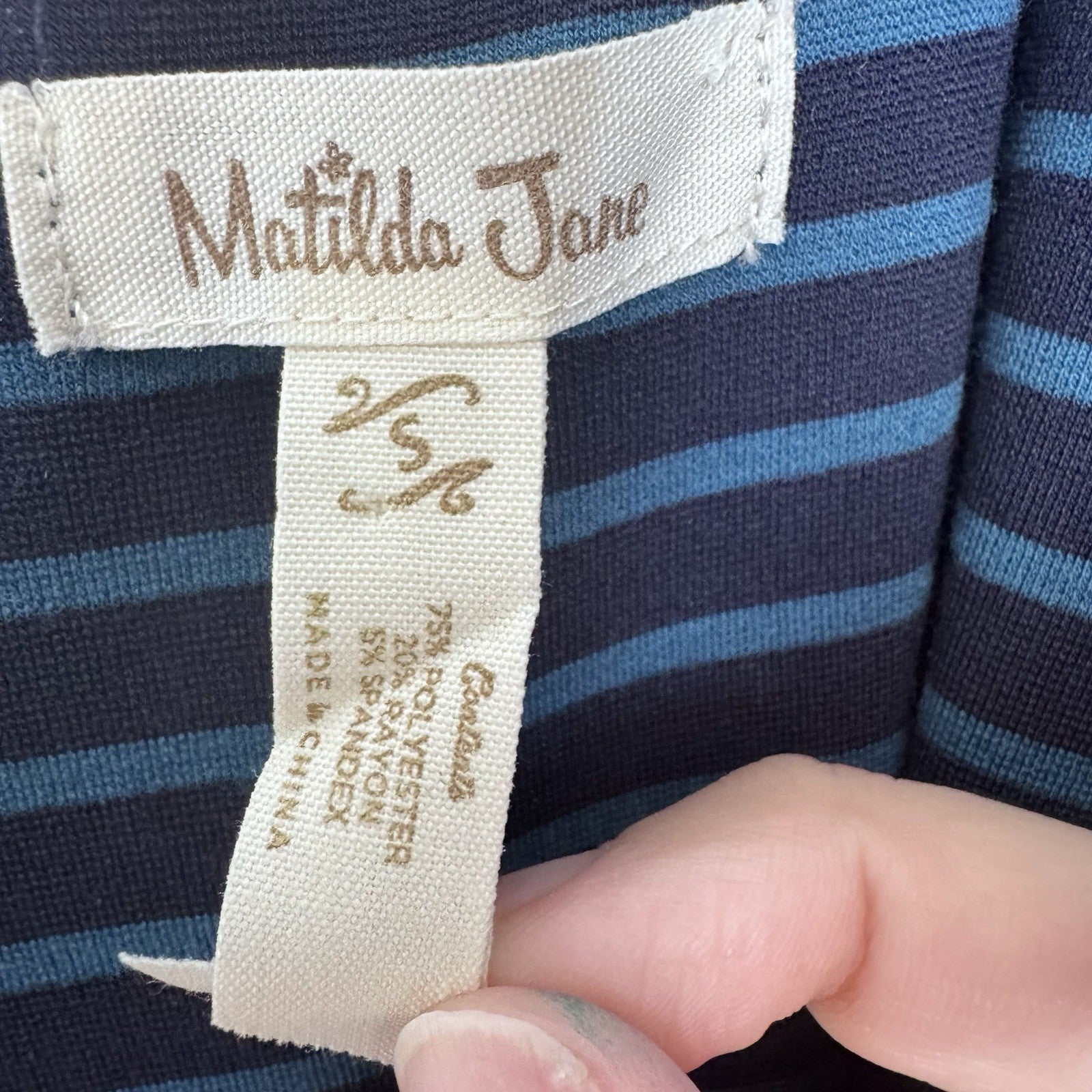 Matilda Jane Small Dress Blue Pink Floral Striped Modest Fit & Flare Pockets