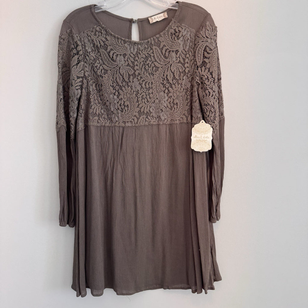Altar'd State Women's Small Olive Green Lace Long Sleeve Boho Mini Dress NWT