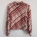 PerSeption Concept Womens L Rust Plaid Mock Neck Balloon Sleeve Blouse Stretch