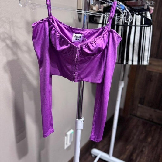 Purple Princess Polly crop top long sleeve corset top size 2