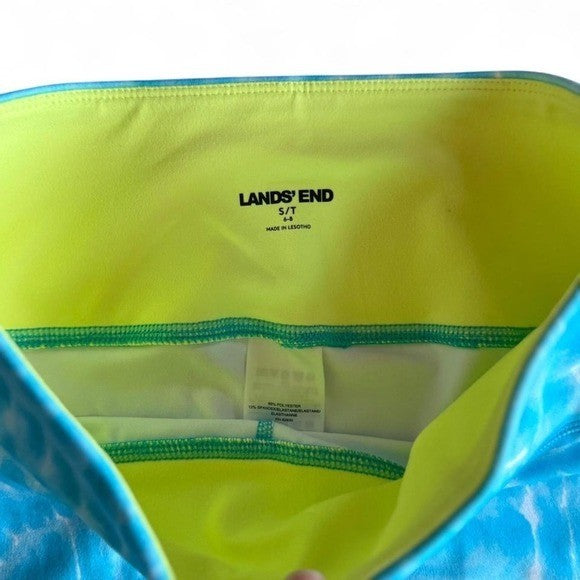 Lands' End Blue Water Print Leggings Size S Tall | Neon Yellow Lining