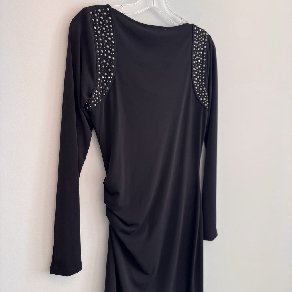 Michael Kors Studded Shoulder Drape Neck Dress Black Size Small
