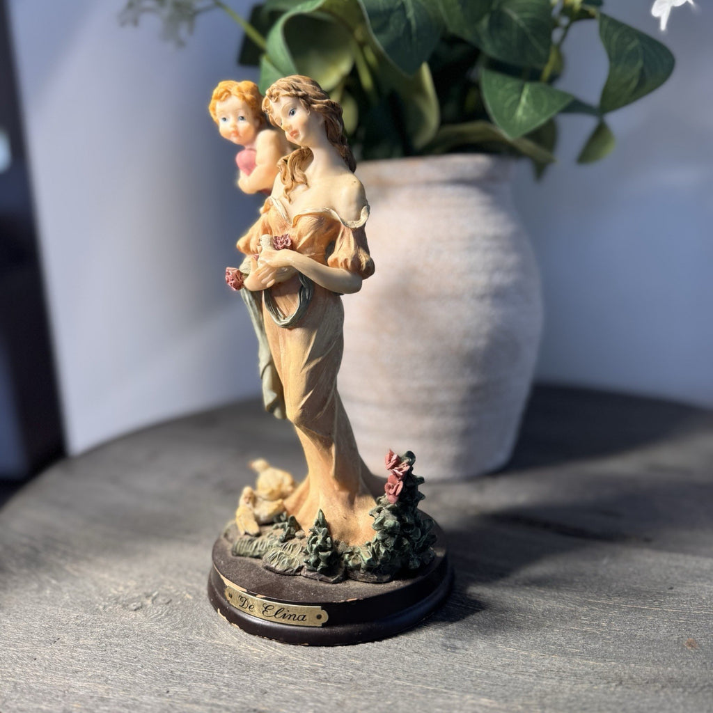 Vintage De Elina Angel with Cherub Figurine 10" Seraphim Statue Dove & Roses