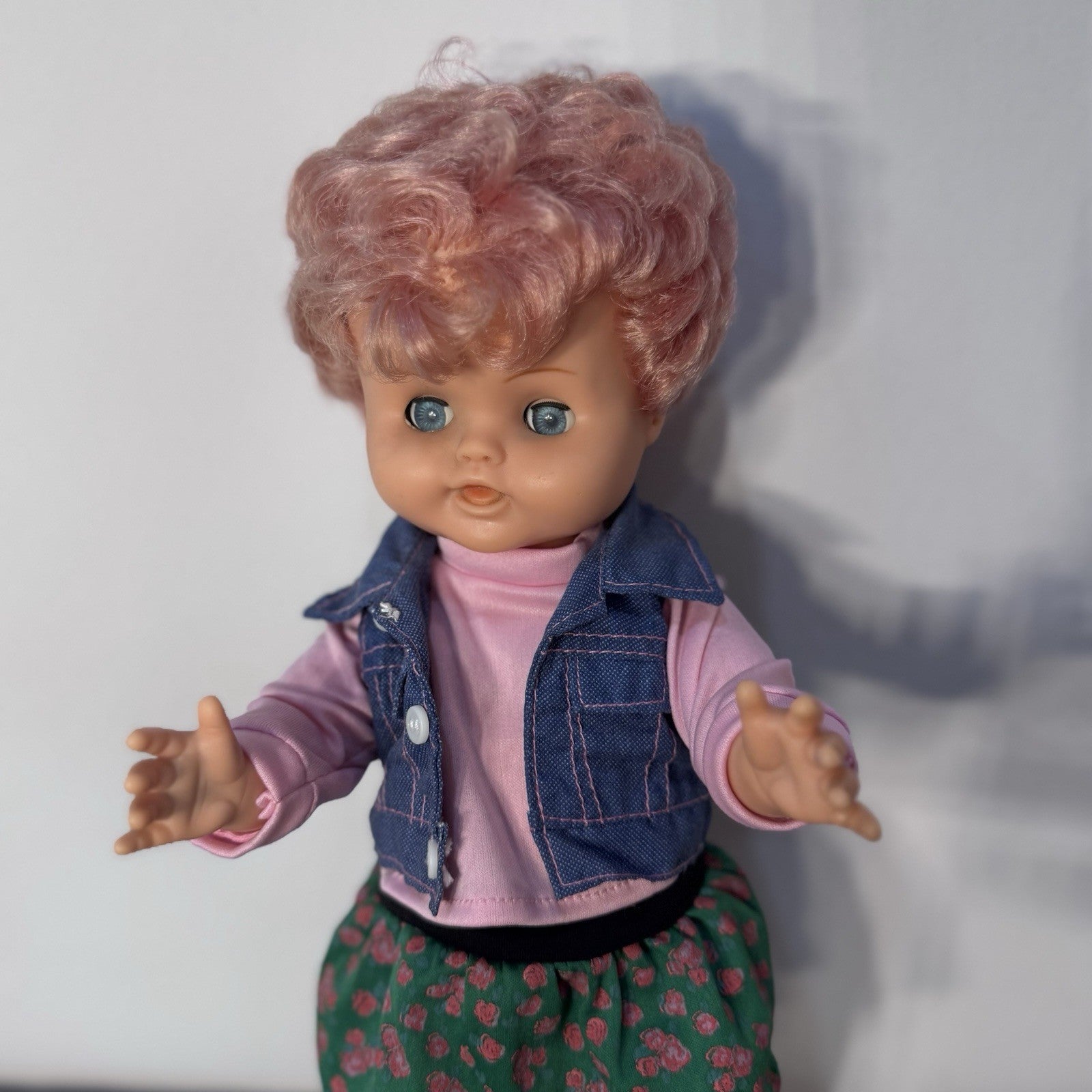 Vintage 1950s Roddy Doll Pink Hair Blue Eyes 14 Inch Vinyl Doll England