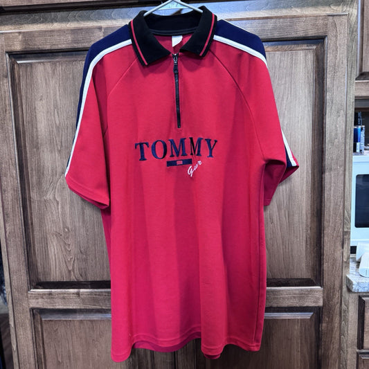 Vintage Tommy Gear Polo Shirt Red Zip Neck Mens Size XL Embroidered Logo