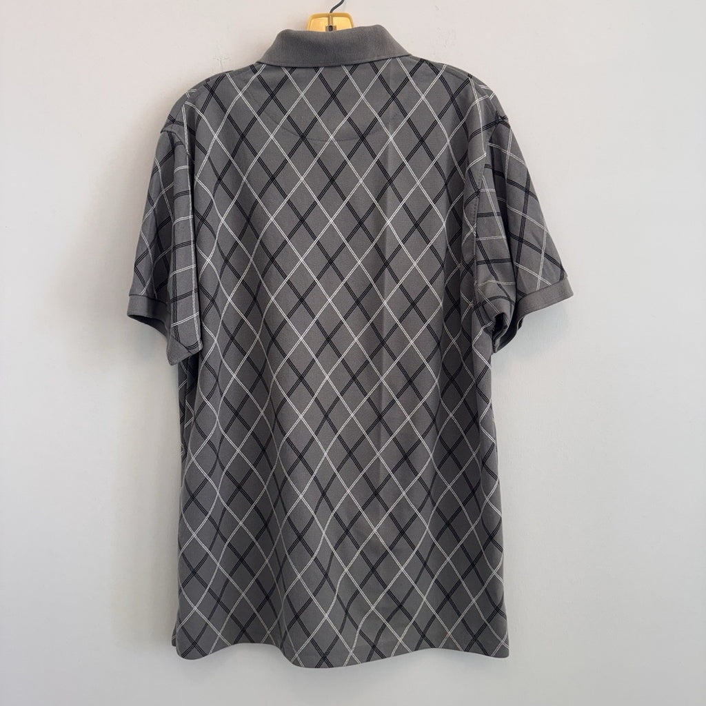 Cardinali New York Men's Large Polo Shirt Gray Diamond Grid Retro Geometric VTG