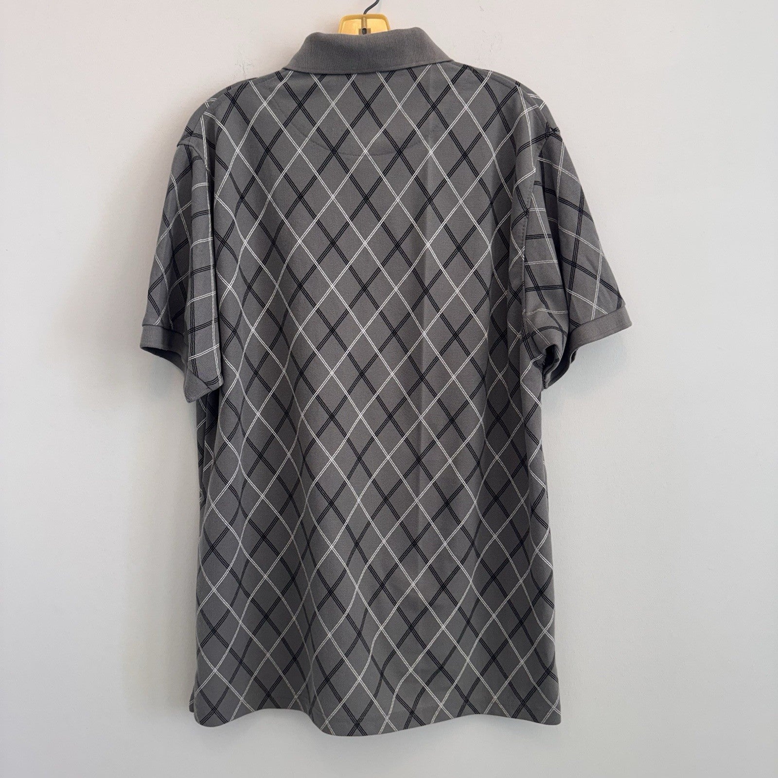 Cardinali New York Men's Large Polo Shirt Gray Diamond Grid Retro Geometric VTG