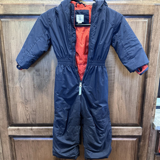 Lands’ End Kids Grow-A-Long Snowsuit 3T Navy Blue Red Hooded Winter One-Piece