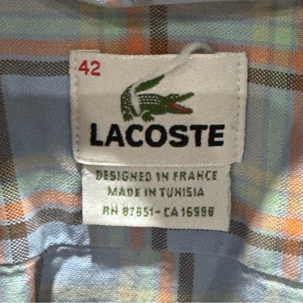 Lacoste Men's Button-Down Shirt Size 42 | Plaid Long Sleeve Classic Fit |