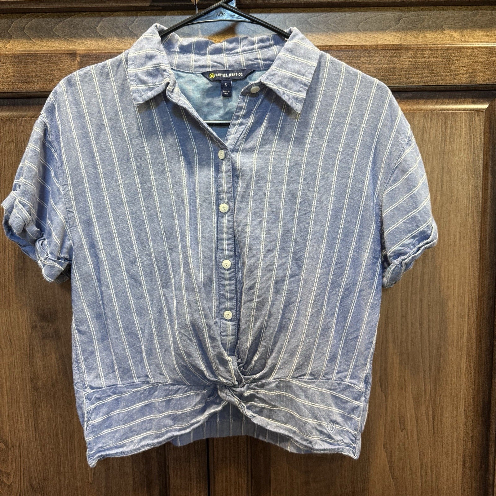 Nautica Jeans Co. Women’s Striped Tie Front Button Shirt Small Blue Casual Top