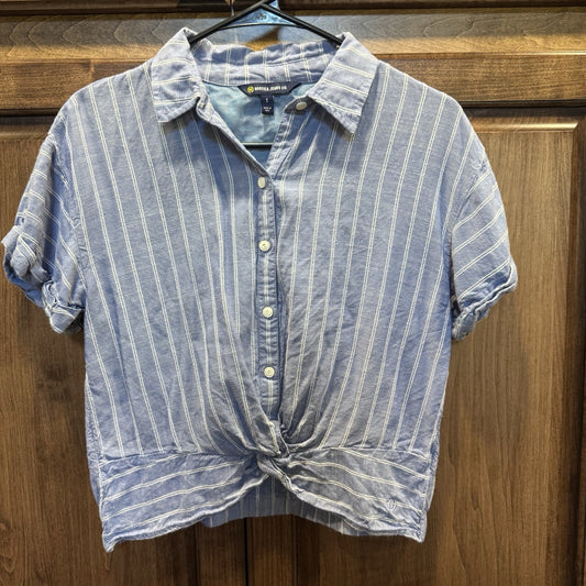 Nautica Jeans Co. Women’s Striped Tie Front Button Shirt Small Blue Casual Top