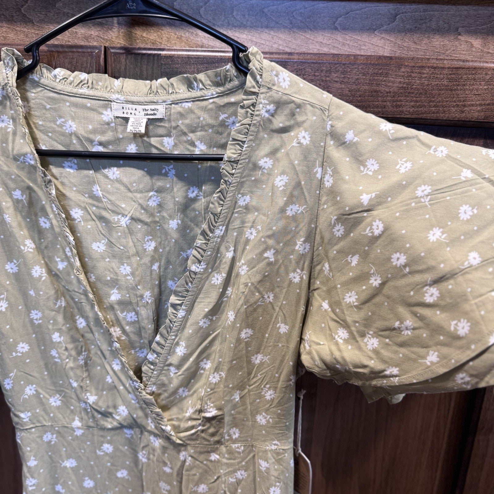 Billabong x The Salty Blonde Floral Wrap Mini Dress – Olive Green, Size M, Eco