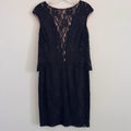 Lauren Ralph Lauren Black Lace Pink Lined Sheath Dress Size 12 Cap Sleeve Womens