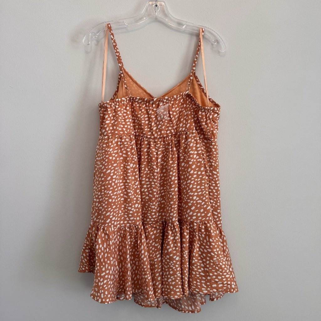 Pink Lily Boutique Babydoll Mini Dress M Orange Dalmatian Tiered NWOT