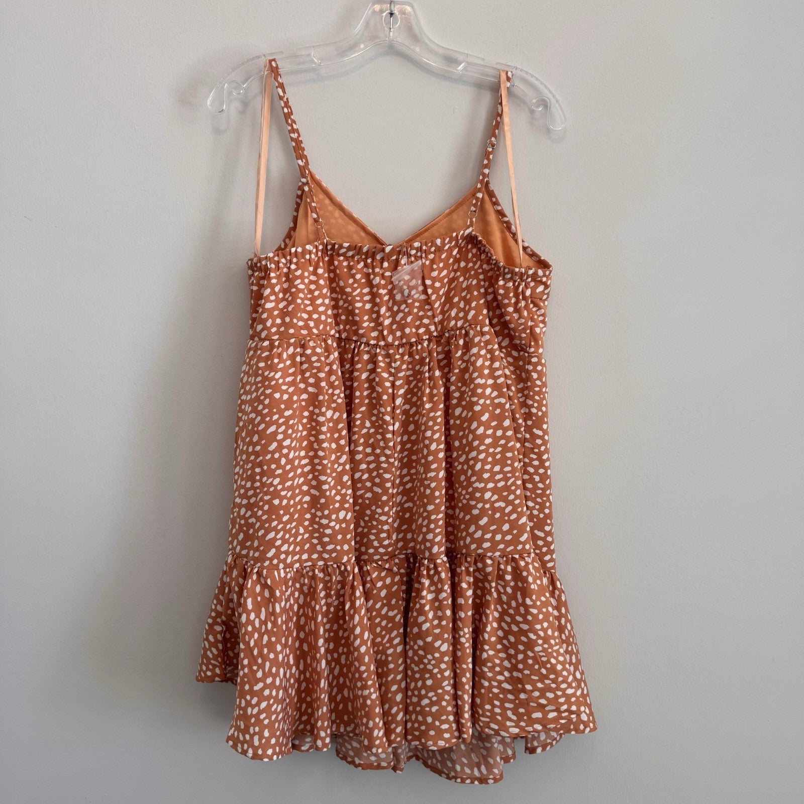 Pink Lily Boutique Babydoll Mini Dress M Orange Dalmatian Tiered NWOT