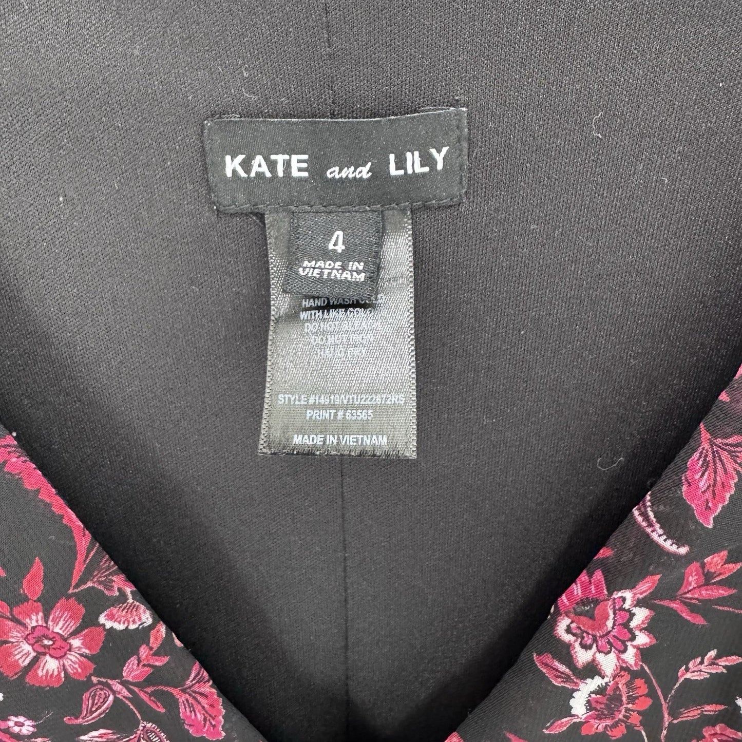 Kate and Lily Floral Midi Dress – Women’s Size 4 – Black & Pink – Long Sleeve