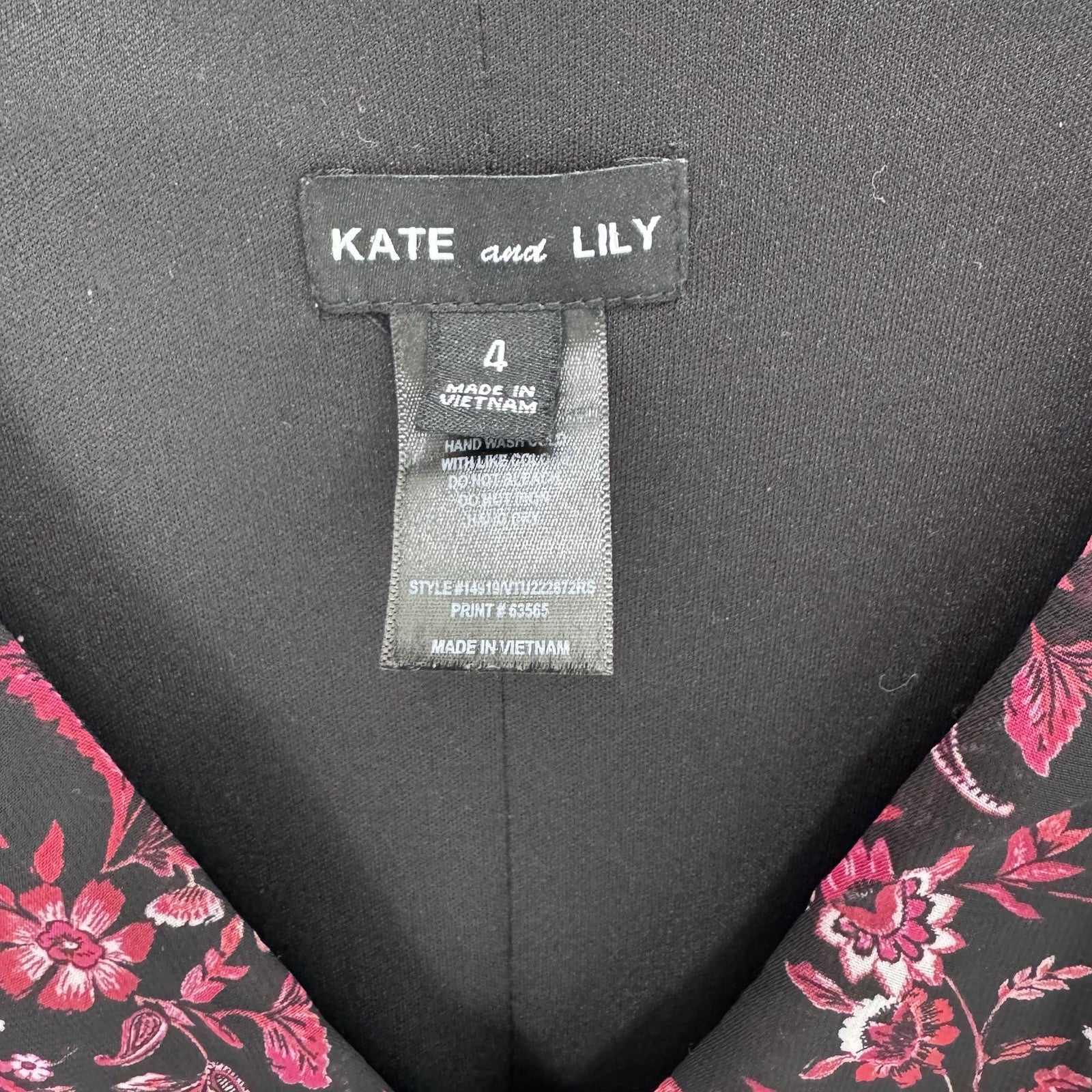 Kate and Lily Floral Midi Dress – Women’s Size 4 – Black & Pink – Long Sleeve