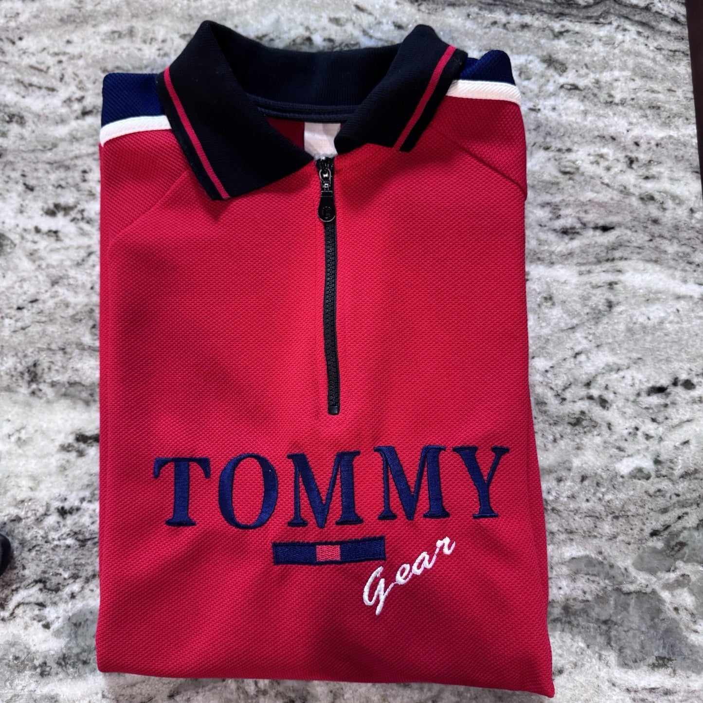 Vintage Tommy Gear Polo Shirt Red Zip Neck Mens Size XL Embroidered Logo
