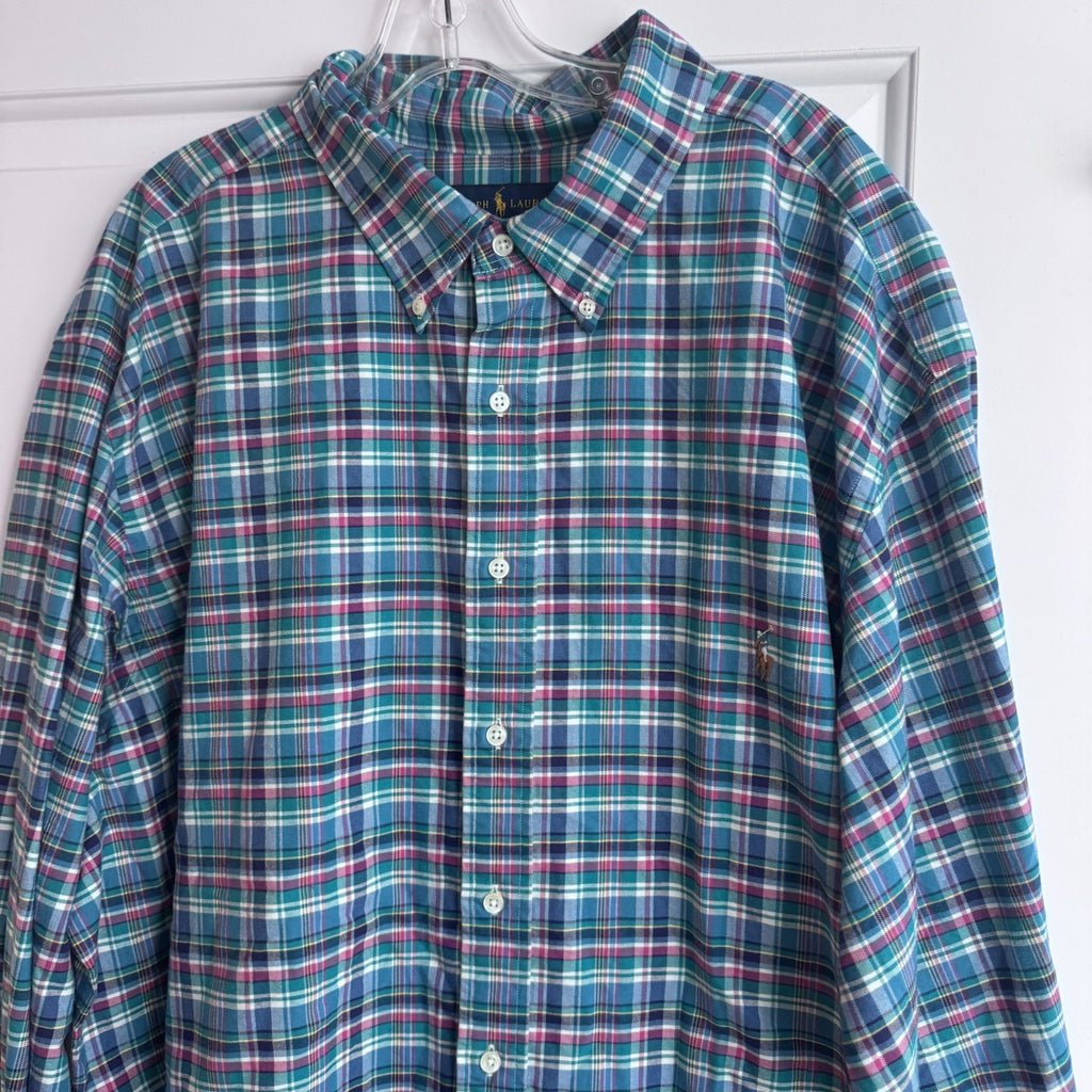 Ralph Lauren Classic Fit Plaid Button Down Shirt 3XB Big 100% Cotton NWT