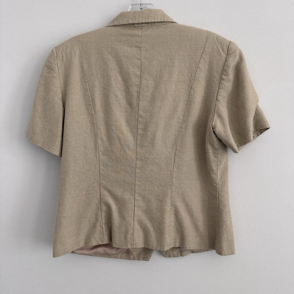 Talbots Linen Blazer Jacket Sz 12 Tan Short Sleeve 4 Button Career