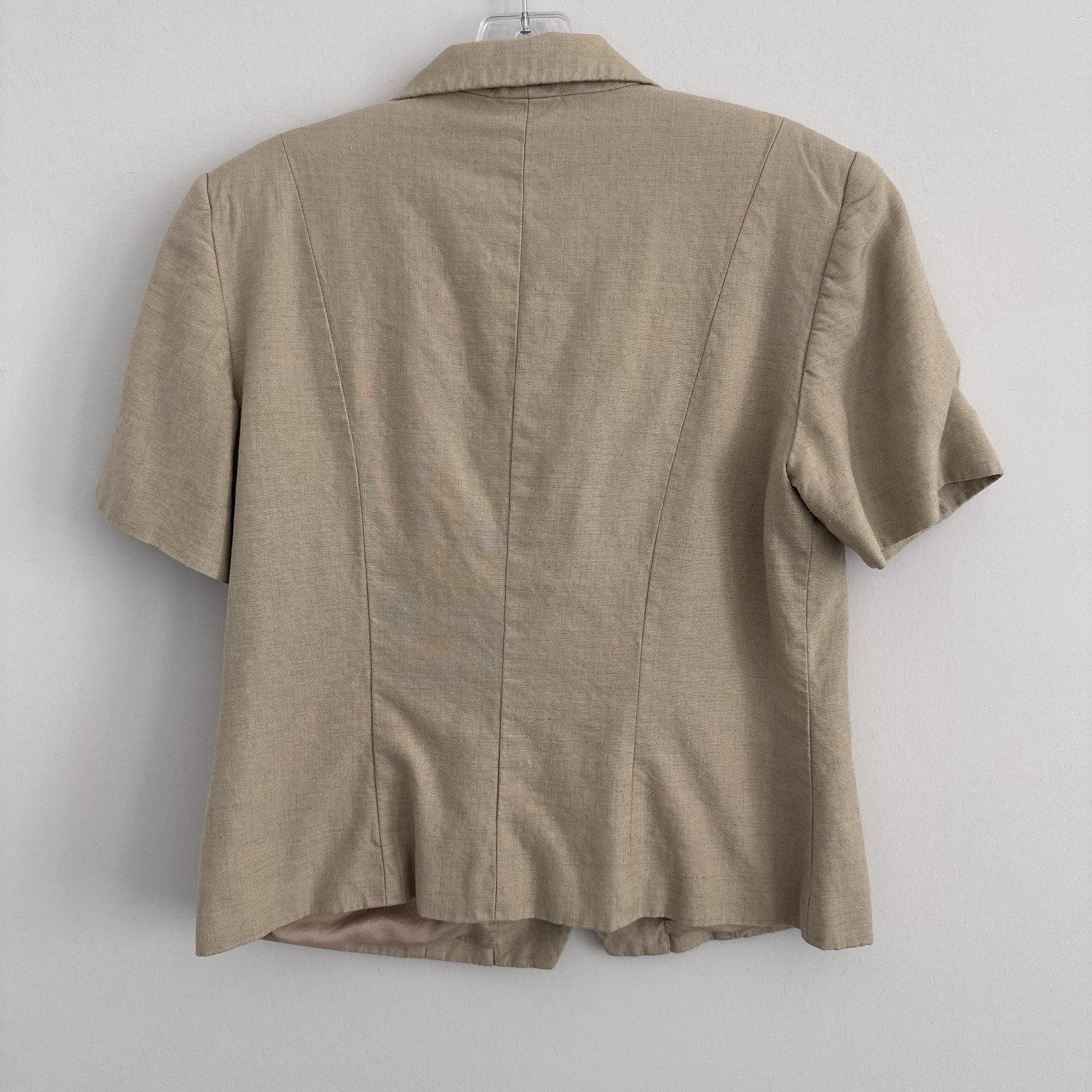 Talbots Linen Blazer Jacket Sz 12 Tan Short Sleeve 4 Button Career