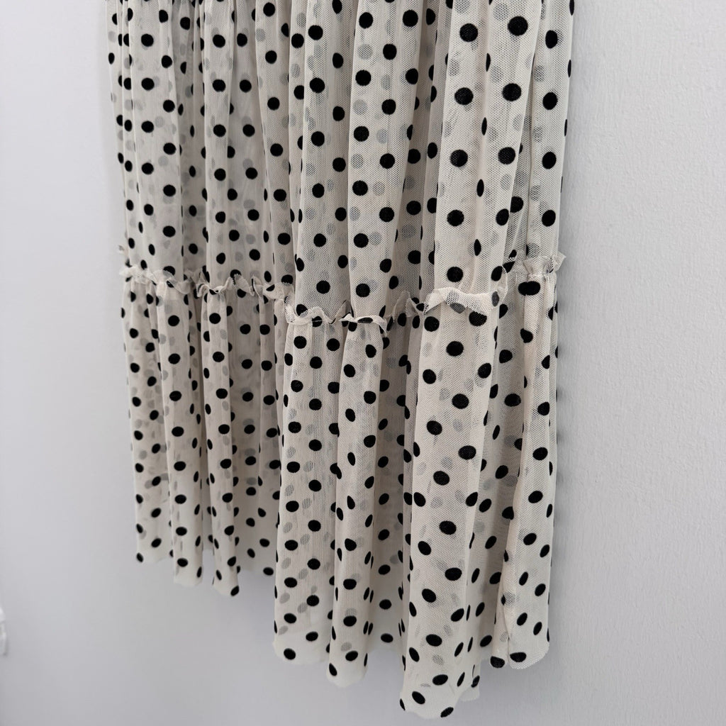 Altar'd State Polka Dot Mesh Tiered Mini Dress Small Tan Black Women’s