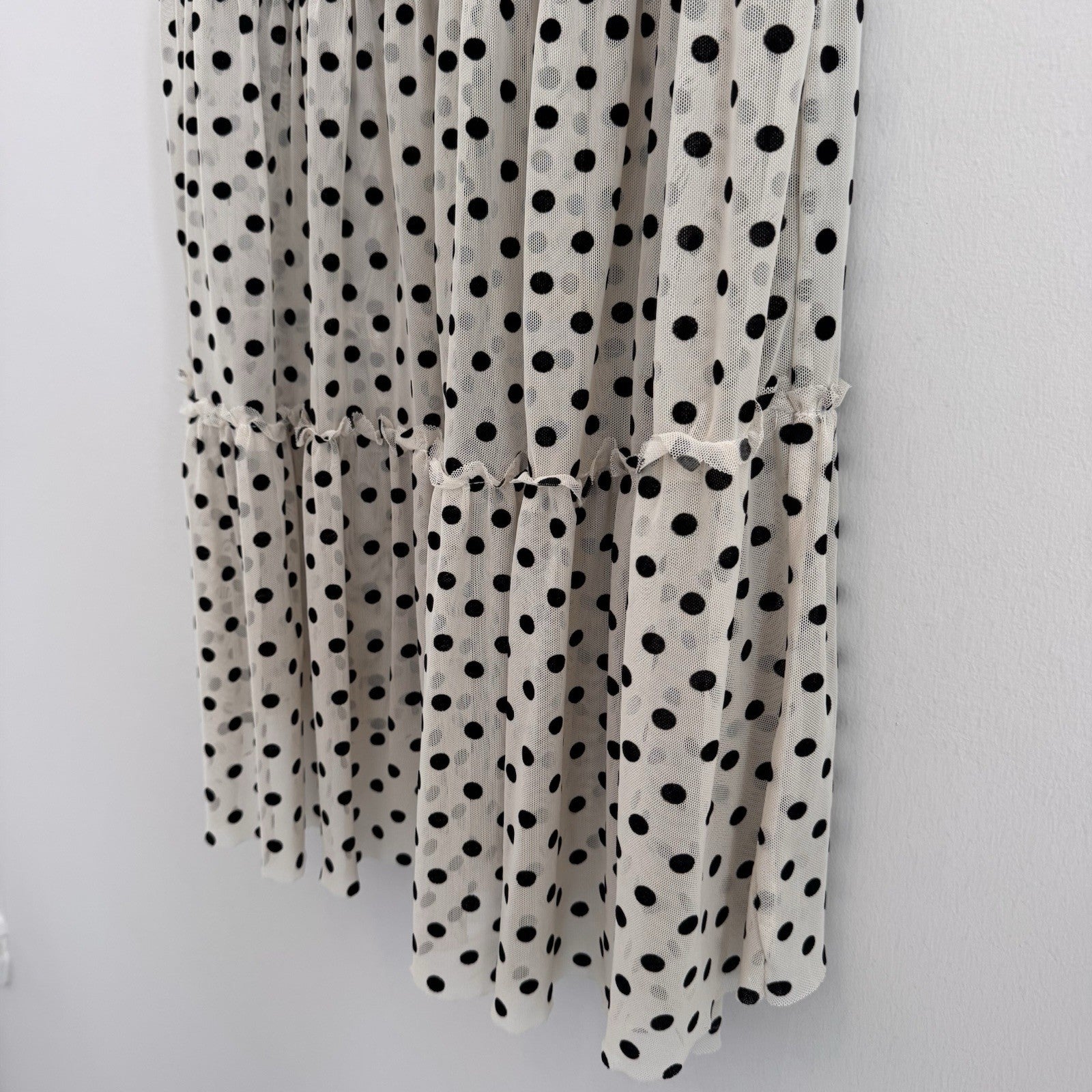 Altar'd State Polka Dot Mesh Tiered Mini Dress Small Tan Black Women’s