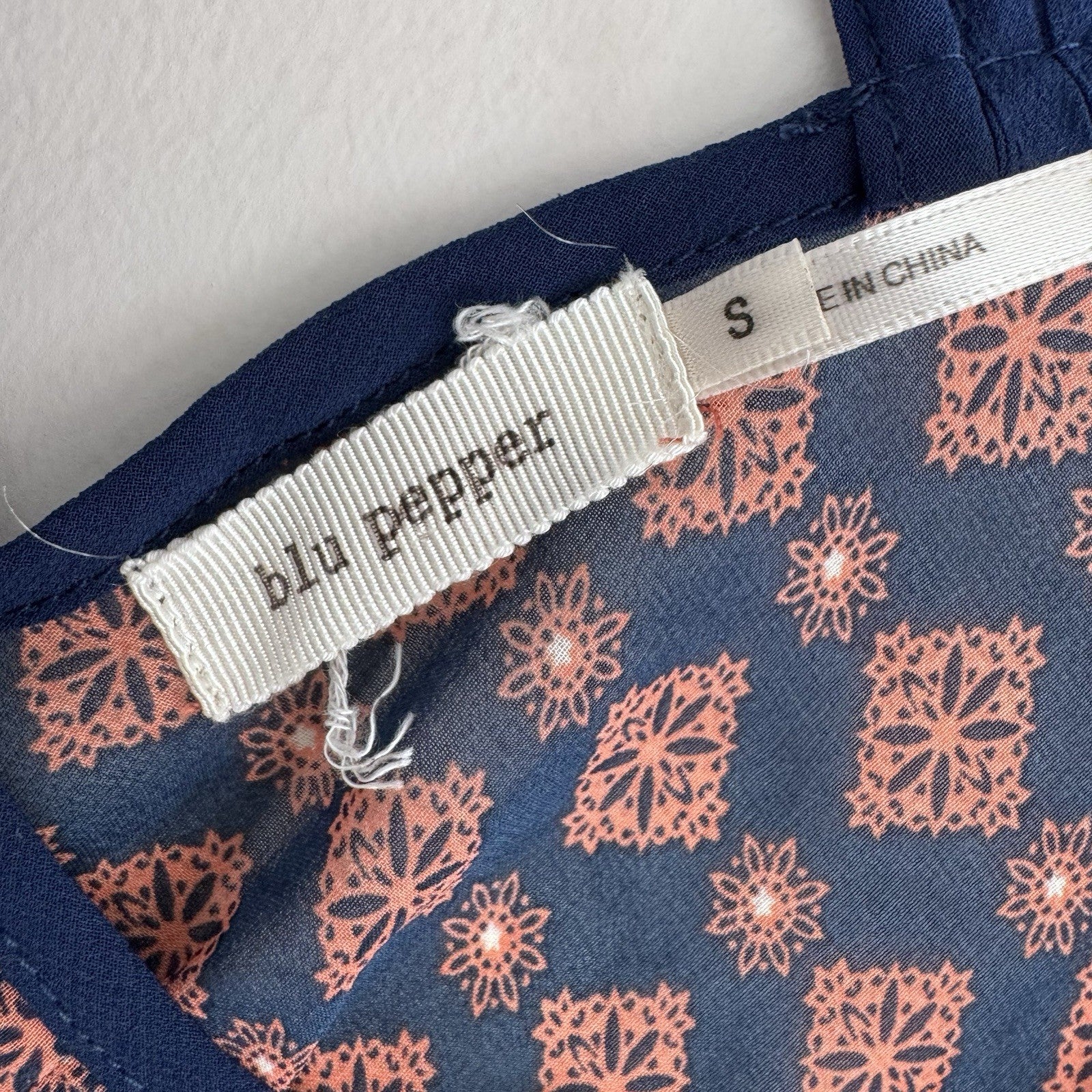 Blu Pepper Boho Blouse S Navy Coral Paisley Sheer Sleeve Top Anthropology