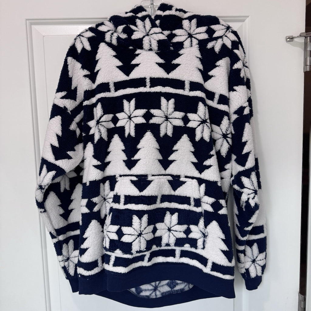NWT Vera Bradley Jacquard Fleece Hoodie Large Nordic Forest  Sherpa Pullover