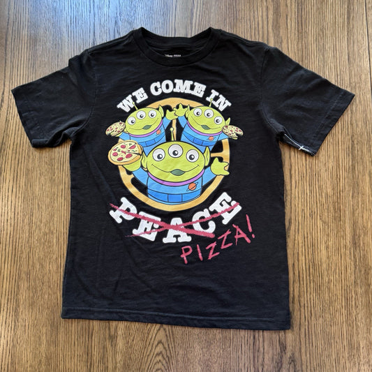 Disney Pixar Toy Story Alien Pizza Shirt Kids Size M (8) Black Graphic Tee