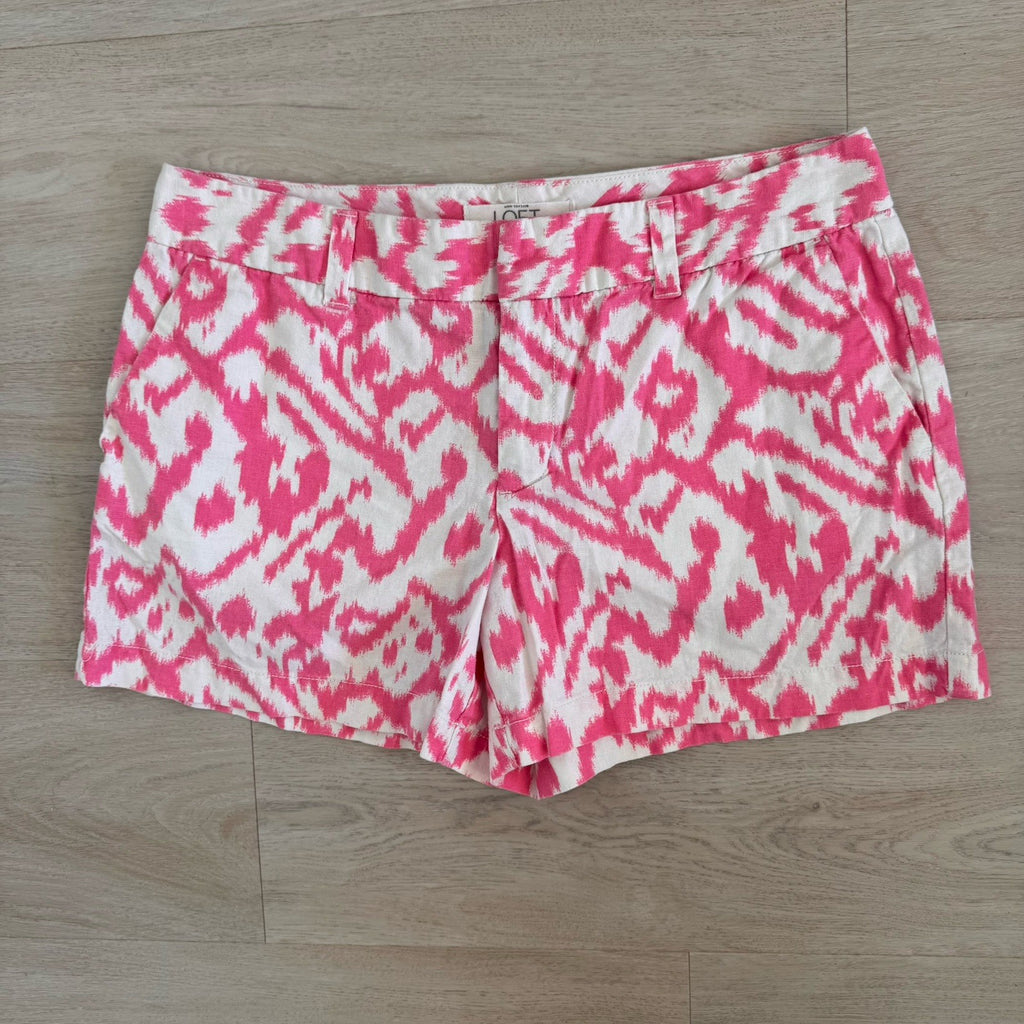 LOFT Pink Ikat Shorts Women’s 6 Linen Blend Summer Preppy