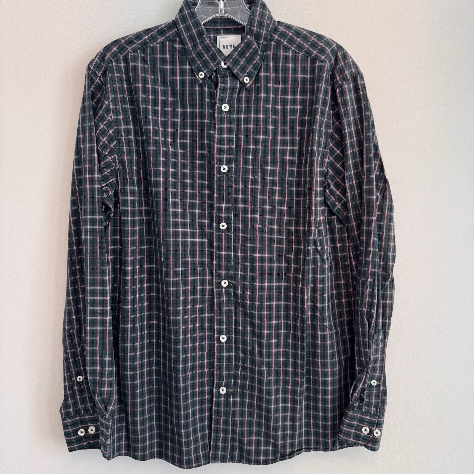 ROWM Plaid Button Down Shirt Mens M Green Red Made in Nicaragua Classic 