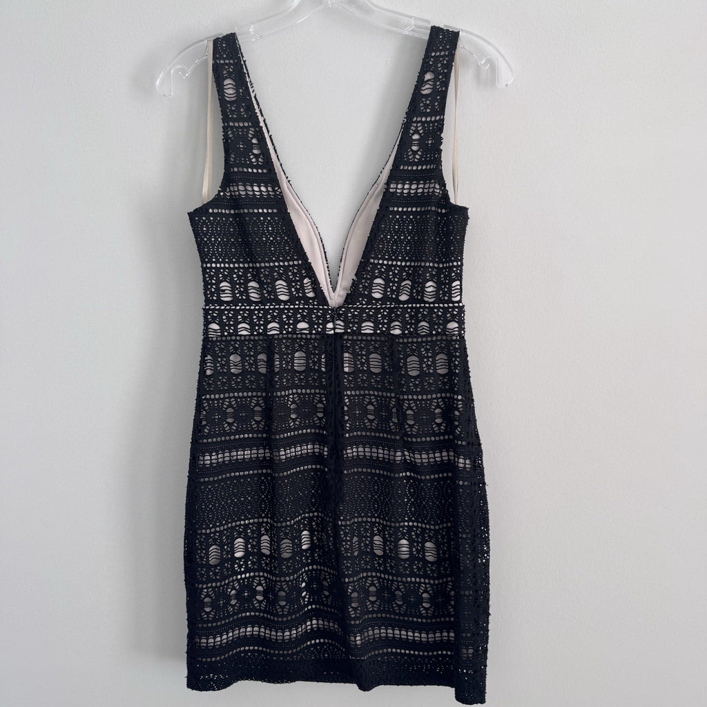 Ark & Co Lace Sheath Dress Navy Nude Lined V Neck Sleeveless Size S